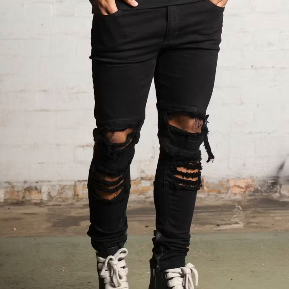 Saint Morta Rework Black Men's Jeans Distressed Skinny Sz 30
